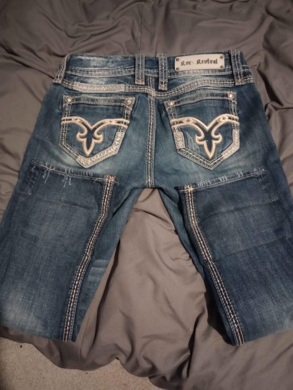 Rock Revival Dark Blue Embroidered Pocket Denim Capris
